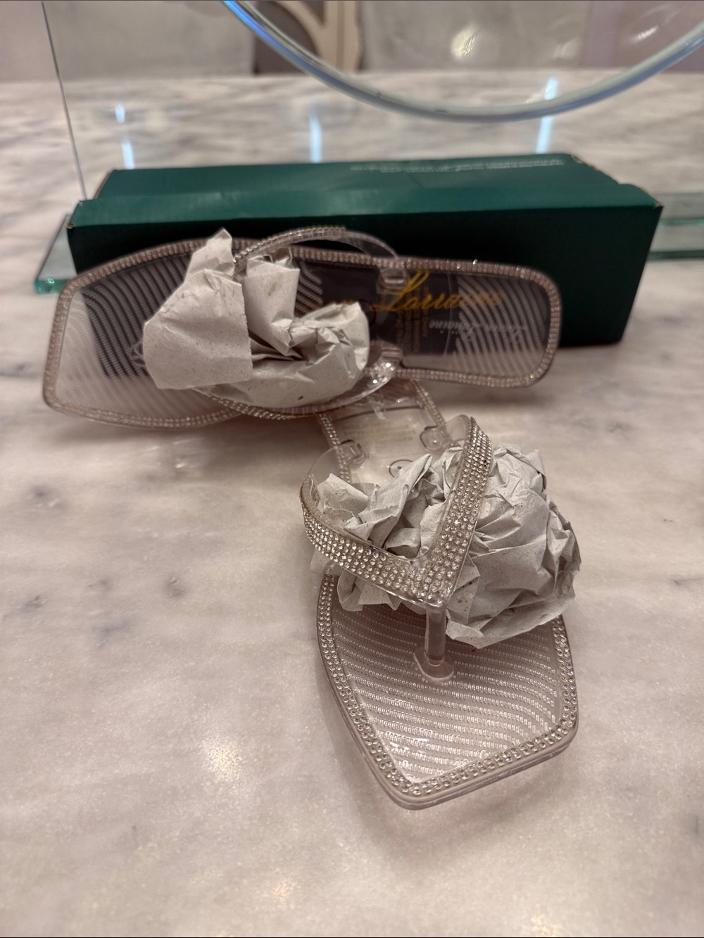 Lauren Lorraine Clear Rhinestone Toe-Post Sandal in Transparent